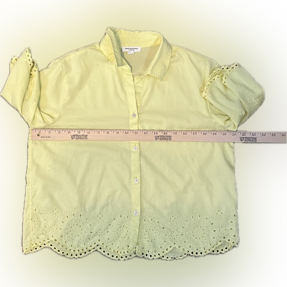 Beachlunchlounge Eyelet Border Acid Yellow Button-up Shirt size S - Picture 10 of 13